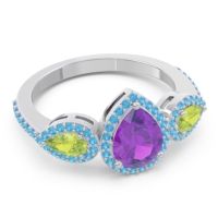 Halo Three Stone Pear Shape Varsana Ring