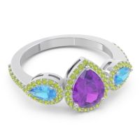Halo Three Stone Pear Shape Varsana Ring