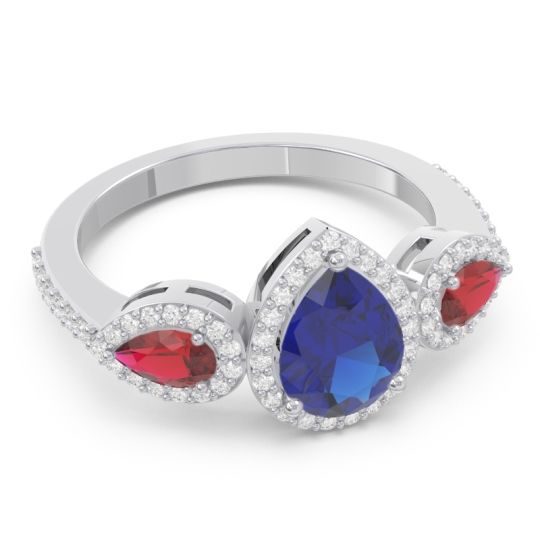 Halo Three Stone Pear Shape Varsana Ring