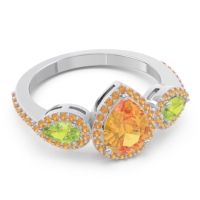 Halo Three Stone Pear Shape Varsana Ring
