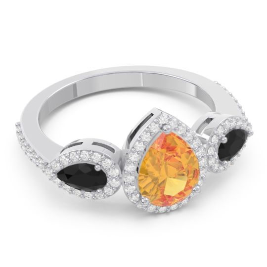 Halo Three Stone Pear Shape Varsana Ring