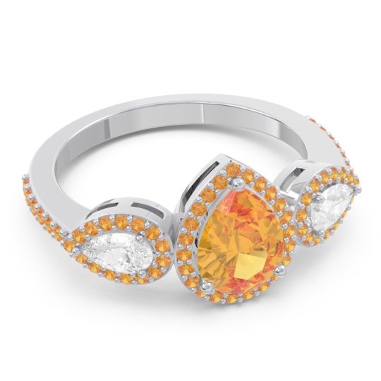 Halo Three Stone Pear Shape Varsana Ring