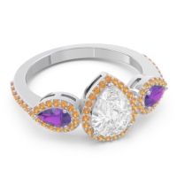 Halo Three Stone Pear Shape Varsana Ring