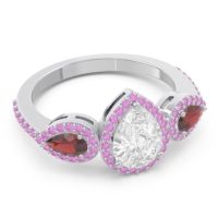 Halo Three Stone Pear Shape Varsana Ring