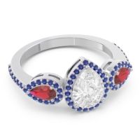 Halo Three Stone Pear Shape Varsana Ring