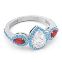 Halo Three Stone Pear Shape Varsana Ring