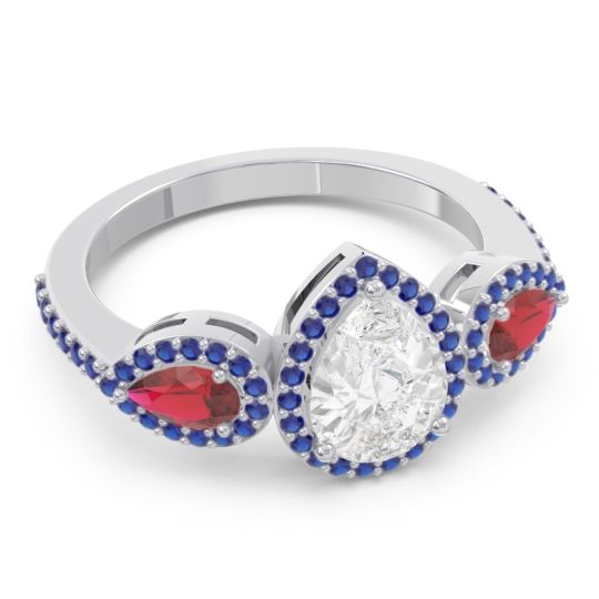 Halo Three Stone Pear Shape Varsana Ring