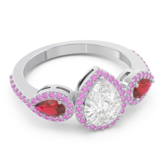 Halo Three Stone Pear Shape Varsana Ring