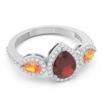 Halo Three Stone Pear Shape Varsana Ring
