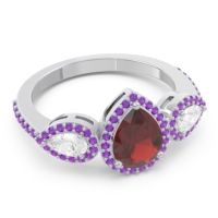 Halo Three Stone Pear Shape Varsana Ring
