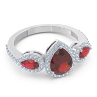 Halo Three Stone Pear Shape Varsana Ring