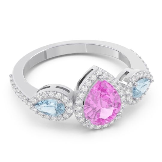 Halo Three Stone Pear Shape Varsana Ring