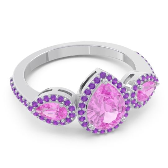 Halo Three Stone Pear Shape Varsana Ring