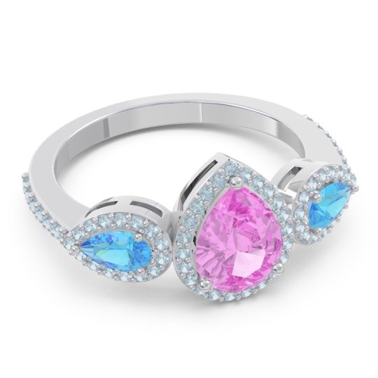 Halo Three Stone Pear Shape Varsana Ring