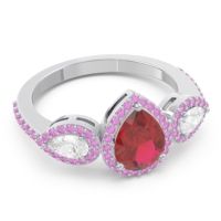 Halo Three Stone Pear Shape Varsana Ring