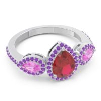 Halo Three Stone Pear Shape Varsana Ring