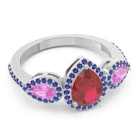 Halo Three Stone Pear Shape Varsana Ring