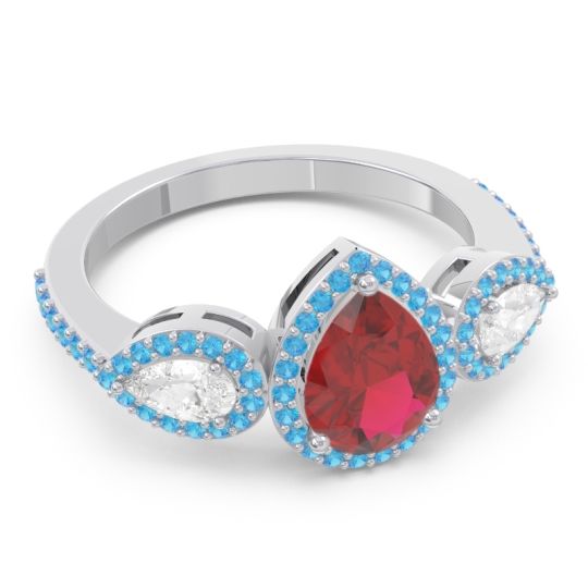 Halo Three Stone Pear Shape Varsana Ring