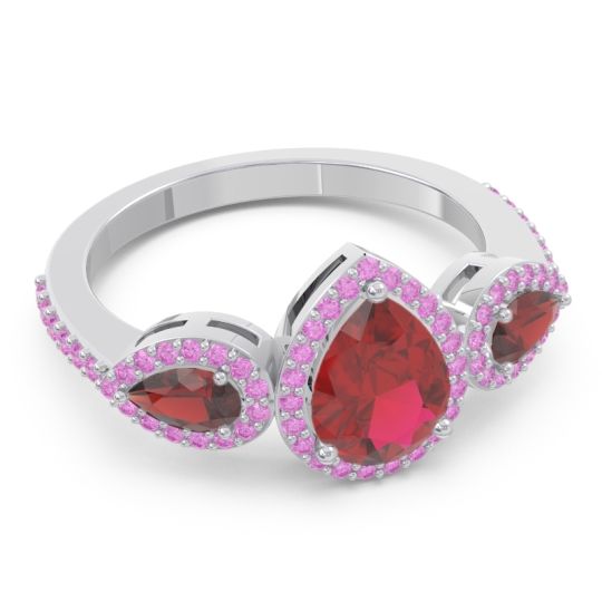 Halo Three Stone Pear Shape Varsana Ring