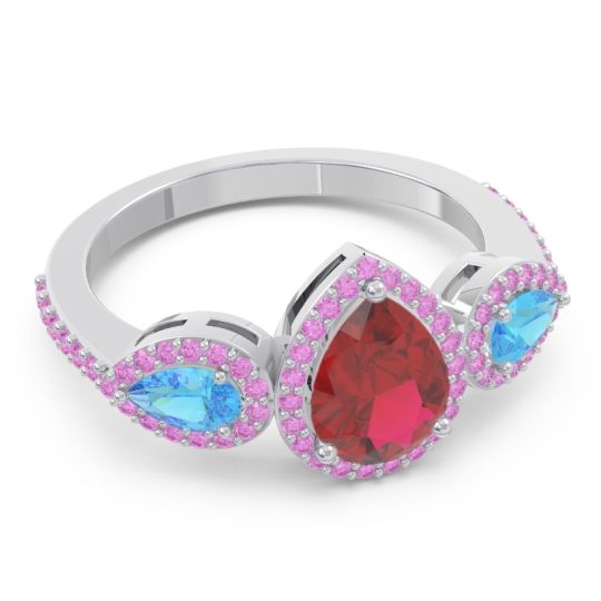 Halo Three Stone Pear Shape Varsana Ring
