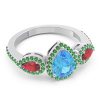 Halo Three Stone Pear Shape Varsana Ring