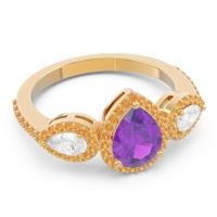 Halo Three Stone Pear Shape Varsana Ring