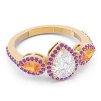 Halo Three Stone Pear Shape Varsana Ring