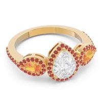 Halo Three Stone Pear Shape Varsana Ring
