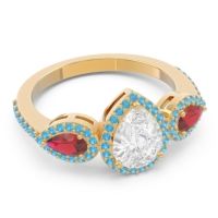 Halo Three Stone Pear Shape Varsana Ring