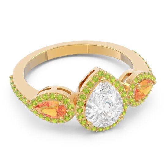 Halo Three Stone Pear Shape Varsana Ring