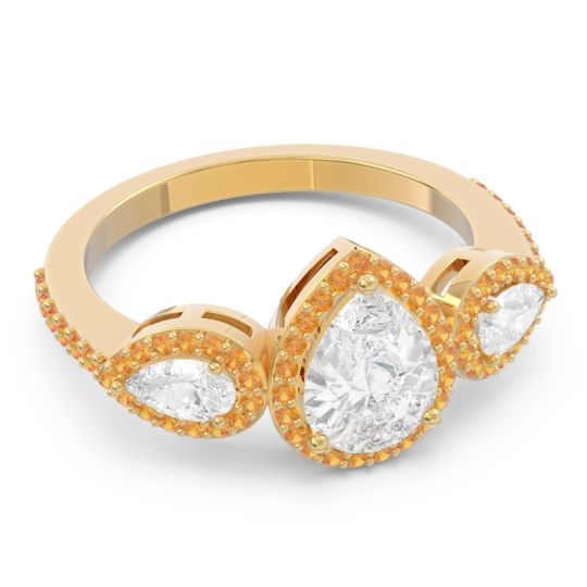 Halo Three Stone Pear Shape Varsana Ring