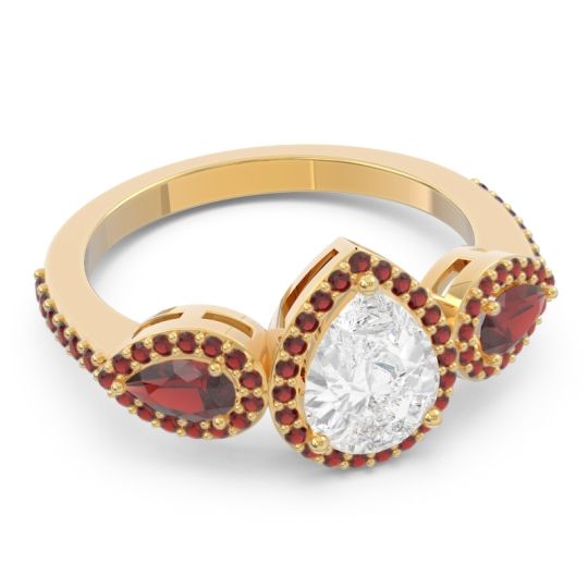 Halo Three Stone Pear Shape Varsana Ring