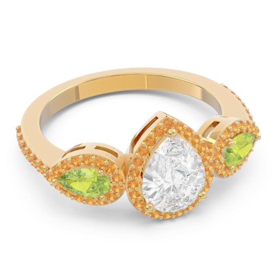 Halo Three Stone Pear Shape Varsana Ring