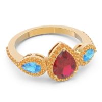 Halo Three Stone Pear Shape Varsana Ring