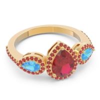 Halo Three Stone Pear Shape Varsana Ring