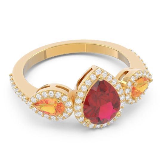 Halo Three Stone Pear Shape Varsana Ring