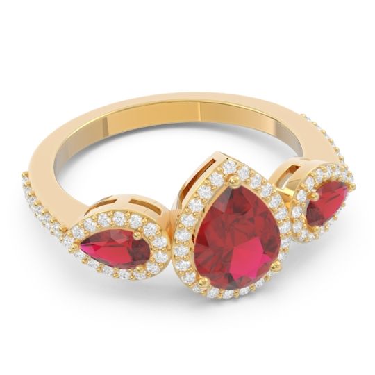 Halo Three Stone Pear Shape Varsana Ring