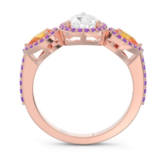 Halo Three Stone Pear Shape Varsana Ring