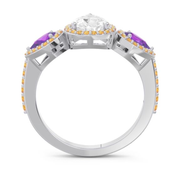 Halo Three Stone Pear Shape Varsana Ring