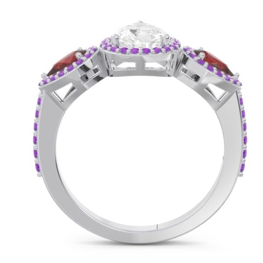Halo Three Stone Pear Shape Varsana Ring
