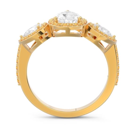 Halo Three Stone Pear Shape Varsana Ring