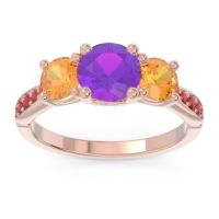 Amethyst Ring In 18K Rose Gold With Citrine And Ruby Zasti Round Three-stone Ring