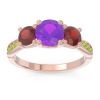 Amethyst Ring In 18K Rose Gold With Garnet And Peridot Zasti Round Three-stone Ring