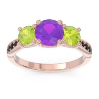 Amethyst Ring In 18K Rose Gold With Peridot And Black Onyx Zasti Round Three-stone Ring