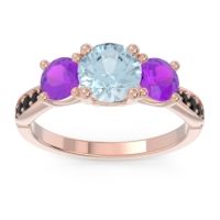 Aquamarine Ring In 18K Rose Gold With Amethyst And Black Onyx Zasti Round Three-stone Ring