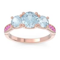 Aquamarine Ring In 14K Rose Gold With Pink Tourmaline Zasti Round Three-stone Ring