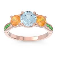Aquamarine Ring In 18K Rose Gold With Citrine And Emerald Zasti Round Three-stone Ring