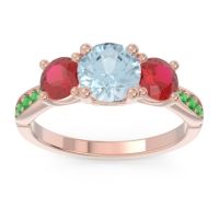 Aquamarine Ring In 18K Rose Gold With Ruby And Emerald Zasti Round Three-stone Ring