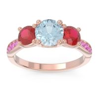 Aquamarine Ring In 18K Rose Gold With Ruby And Pink Tourmaline Zasti Round Three-stone Ring
