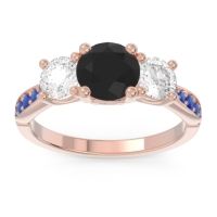 Black Onyx Ring In 18K Rose Gold With Lab Diamond And Blue Sapphire Zasti Round Three-stone Ring